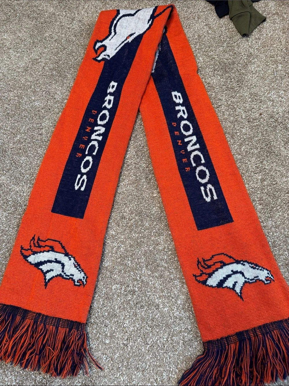 Denver Broncos Knit Team Scarf - Orange & Navy knit tasseled chunky Game Day